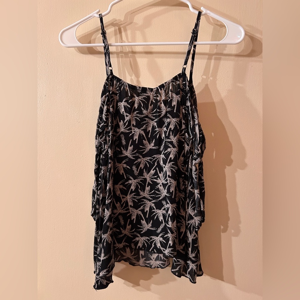 tropical/ palm tree blouse shell w/ decorative arm ties | Massimo (Target) - Picture 3 of 4